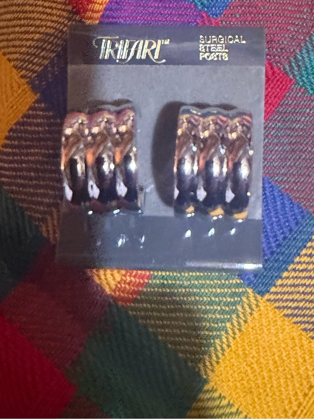 Vintage Trifari Silver Tone Ribbed Hoop Earrings